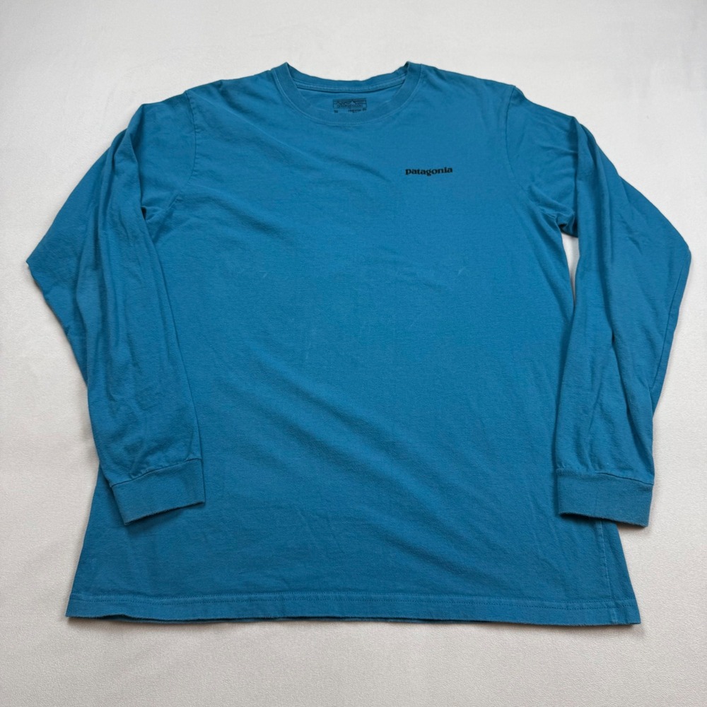 Patagonia Mens Med Long Sleeve T-Shirt Blue Fitz Roy P-6 Logo Reg Fit STY38933